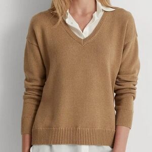 Ralph Lauren Camel V-Neck Wool Sweater